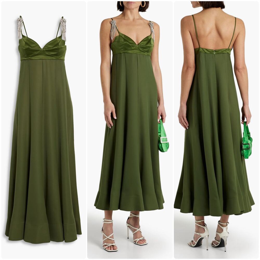 3.1 Phillip Lim Olive Green Maxi Slip Dress with Embellished Straps